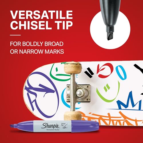 Sharpie Permanent Chisel Tip Marker Set, Poster Markers for Wood, Plastic, and More, 8 Count