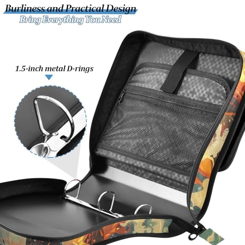 ALAZA Fire Water Panda Zipper Binder 3 Ring Binder with 500 Sheet Capacity for School, College, Office