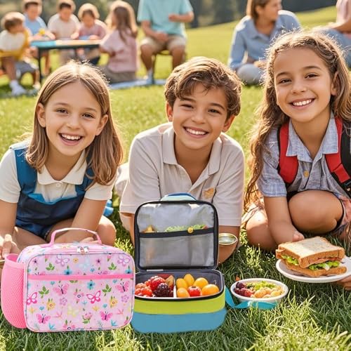 RHCPFOVR Kids Lunch Bag - Insulated Lunch Box for Boys Girls,Washable Lunch Bag and Reusable Toddler Leak-proof Lunchbox for School and Daycare - color: Pink Flowers