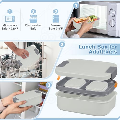 Bento Lunch Box Set with 10.5oz Soup Thermo Food Jar for Adults Kids, Stainless Steel Leak-proof Lunch Container with 4 Compartment, Coffee Tumbler with Lunch Bag for School Travel Office-Grey - color: Gray