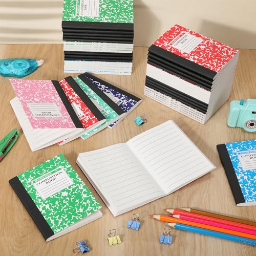 Resurhang 100 Pcs Mini Composition Notebook Bulk 100 Pages/50 Sheets Cute Pocket Composition Note Pad Small Marble Journal Notebooks College Ruled for Student Classroom Office Supplies(Colorful) - color: Colorful