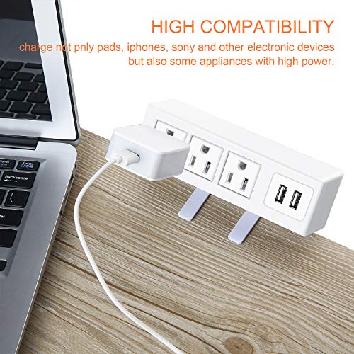 3 Outlet Desk Clamp Power Strip, Desktop Power Strip with USB Ports, Desk Mount USB Charging Power Station, on Desk Edge Power Outlet 125V 12A 1500W, 10 FT Desk Outlet Strip. (White) - color: White, size: 10FT