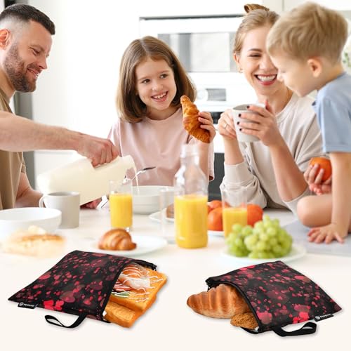 Reusable Food Storage Bags Heart Print 3 Pack Set Lunch Bag Compact Sandwich Snack Bag Small Medium Large for Lunch, Travel & Organization - color: Bag 16
