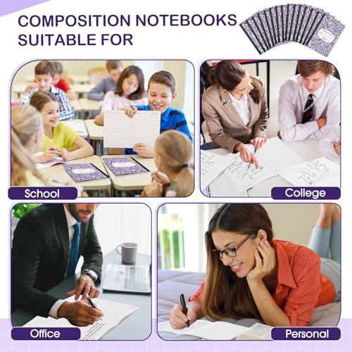 Fainne 100 Pack College Ruled Composition Notebooks A5,Purple | 30 Sheets/60 Pages Marble Cover Composition Journals Bulk for Back to School Classroom High College School Supplies - color: Purple