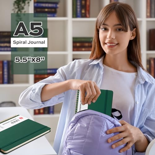 deli Dark GreenLined Spiral Journal Notebook, 160 Pages, A5 (5.5"x8") Hardcover Writing Notebook, College Ruled Spiral Bound Journal for Women & Men - Perfect for Work, School, Office & Note Taking - color: Dark Green