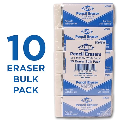 ALVIN White Vinyl Pencil Erasers Pack, Latex-Free, Ideal for Geometry, Drafting, and Engineering, Drawing, Architecture, and Art - Box of 10 - size: 10 Pack