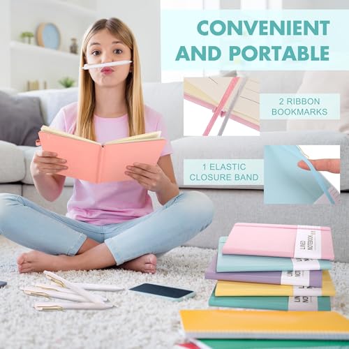 Aodaer 12 Set Lined Notebook Journals with Pens A5 Notebooks 100 GSM College Ruled Hardcover Notebook PU Leather Notepad with Pen Holder for Office School, 5.7 x 8.3 Inches, Light Multicolor - color: Light Multicolor