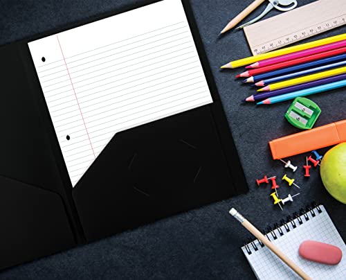 Better Office Products Heavyweight Plastic 2 Pocket Portfolio Folder, Letter Size Poly Folders 24 Pack (Black) - color: Black