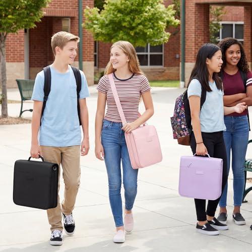 SUNEE Zipper Binder 3 Ring, 3 Inch O-Ring with Handle and Shoulder Strap, 600-Sheet Capacity, Multi-Pockets for Middle School Organizer Binder with Zipper, Pink Lotus - color: Pink Lotus