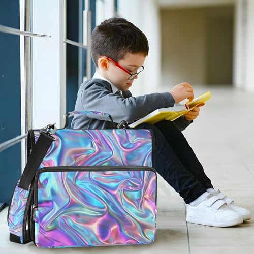 3 Ring Binder Zipper Binders Purple Laser Expanding File Folder Bag with Shoulder Strap - color: Purple