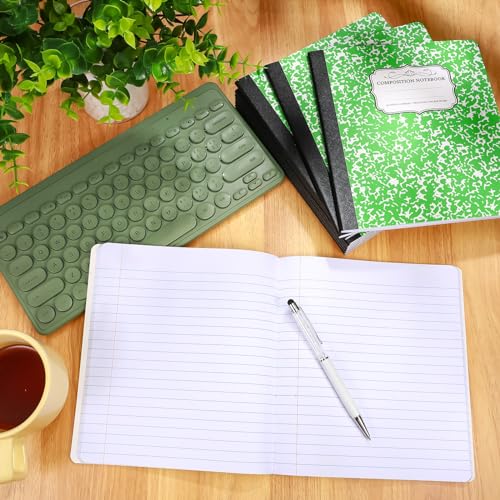 Seajan 20 Pack Composition Notebooks, Wide Ruled Paper, 7-1/2" x 9-3/4" Marble Hard Covers, 60 Sheets, Composition Notebooks Bulk for Students Back to School Adults Office Supplies(Green) - color: Green