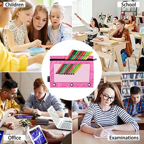 Binder Pouches,Hot Pink Pencil Pouch for 3 Ring Binder 2 Pack Clear Pencil Bag with Zipper for Office School Supplies - color: Hot Pink