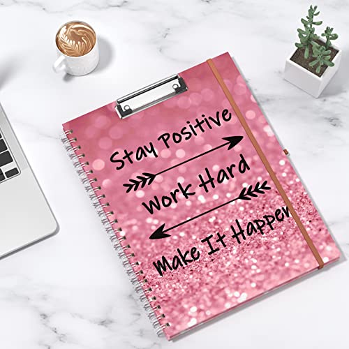 Rimilak Spiral Clipboard Folio with Refillable Lined Notepad, 14.5 x 9.8 In, Hardcover Cover with 5 Interior Pockets, Elastic Band and Pen Loop Series. Cute Stylish Clipfolio, Work Hard - color: Work Hard