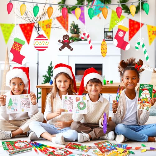BenLouis 24 Christmas Mini Coloring Books Kids with 24 Stacking Crayons Xmas Theme Party Favors Activity Books Bulk for Kids Holiday Birthday Goodie Bag Gift Stuffer Classroom Reward - style: Christmas