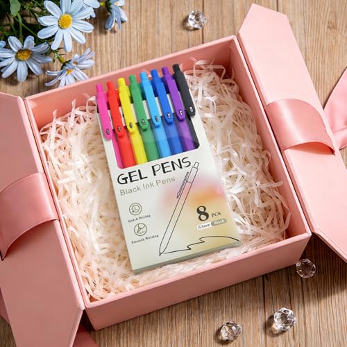 Piochoo Pens, 8 Pack Black Ink Gel Pens Ballpoint Smooth Writing Pens for Journaling, Cute Office Supplies for Nurses Women Teachers - color: Vivid ColorB