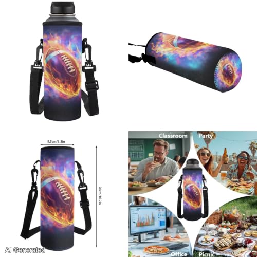 Flaming Football Backpack for Boys 8-12 Kids Backpack with Lunch Box Water Bottle Holder with Strap and Zipper Pencil Case 4PCS Set Bookbag with Compartments for School 17 inch Elementary - color: Flaming Football
