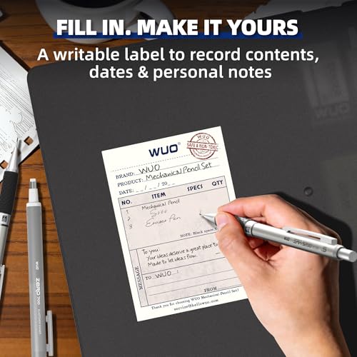 WUO 36PCS Art Mechanical Pencil Set with Storage Case, Metal Drawing Pencil | 0.5, 0.7, 0.9mm & 3PCS 2mm (2H HB 2B 4B Color) & 432 Lead Refills, 1 Eraser Pen, Artist Tech Pencils for Sketching, Drafting