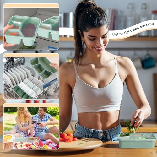 Honeydak 5 Pack Snack Containers 4 Compartment Bento Snack Boxes Reusable Lunchable Containers with Lids Divided Meal Prep Lunch Food Storage Box for School Work Travel(Sage,Mixed) - color: Sage, style: Mixed