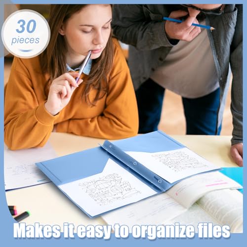 Yeaqee 30 Pcs Plastic Folders with Pockets and Prongs Plastic Folder 2 Pockets 3 Prongs with Card Slot for Office, School for Students, Teachers, Office Workers (Haze Blue) - color: Haze Blue