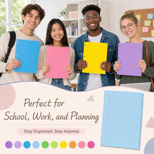 gisgfim 100 Sheets 3 Hole Punched Lined Refill Paper 8 x 10.5 Inch Loose Leaf Paper 3-Ring Binders College Ruled Notebooks Planner Inserts Thicken for Writing School Office Home Supplies(Colorful) - color: Colorful