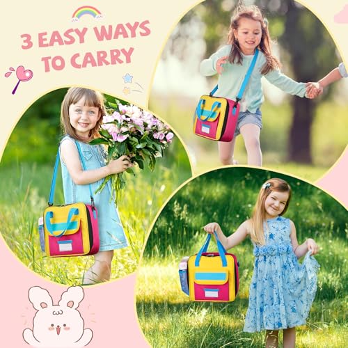 REDSHELL Lunch Box Kids, Large Insulated Lunch Bag for Girls, Pink Blue | Tactical Style, Cooler Lunchbag, Square Toddler Lunchbox, School & Daycare, Lunch Tote, Water Bottle Holder, Adjustable Strap - color: Pink & Blue
