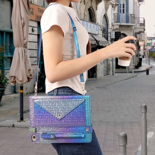 Shiny Case for iPad mini 5/4/3/2/1, Mini 7.9" Handbag Case, Techcircle Iridescent PU Leather Folio Envelope Pocket Stand Cover with Hand Strap+Shoulder Strap+Pencil Holder+Card Slots, Shiny Indigo - color: 03 Shiny Indigo, size: iPad Mini 5/4/3/2/1 7.9"