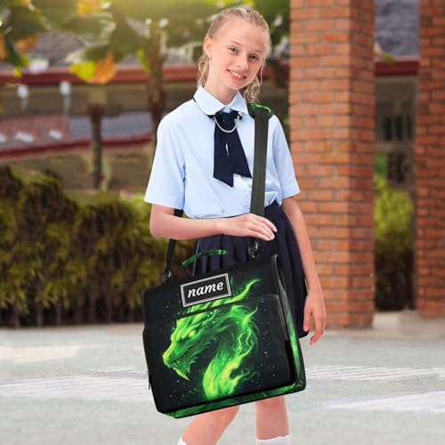 Kcldeci Personalized Zipper Binder 3 Ring,Green Fire Head of Dragon Custom Zipper Binder Organizer 1.5inch for School and Office Expanding File Folder - color: E3