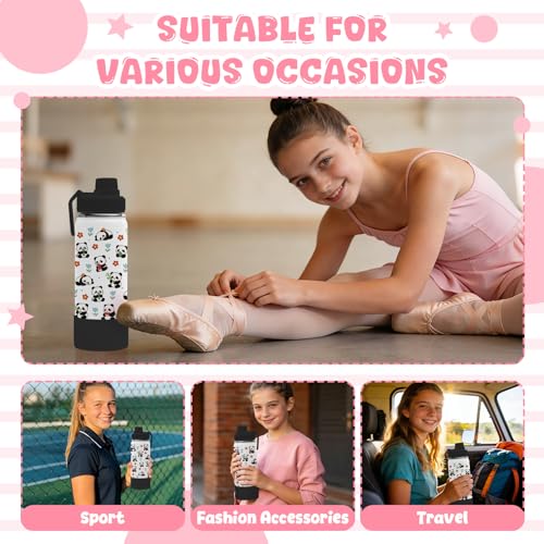 Panda Gifts for Girls Boys, 18oz Panda Water Bottle with 2 Lids (Spout and Straw Lid), Kids Insulated Stainless Steel Animal Tumbler Cup, Animal Lovers Gifts for Women Teens - color: Panda