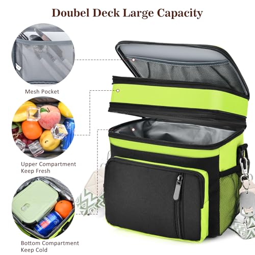 LOKASS Lunch Box for Women/Men-16L-Insulated Lunch Bag, Expandable Double-layer Leakproof Cooler Bag with Upgrade Adjustable Shoulder Strap Ideal for Work/Travel/Picnics(Neon Green) - color: Neon Green