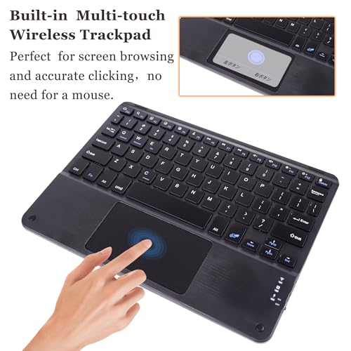 Wireless Bluetooth Keyboard, Ultra Slim Rechargeable Small Portable with Touchpad 10 Inch Wireless Keyboard, for Tablet Laptop Smartphone iOS Android Windows, Adult College Student Kids Gift(Black)