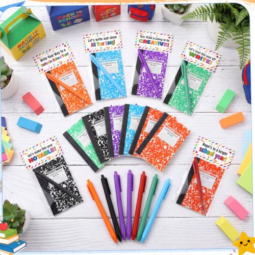 24 Sets Mini Composition Notebook and Ballpoint Pen Bulk Back to School Gifts 3.4 x 4.7'' Small Pocket Notebooks Marble Memo Notepad with Bag for Classroom Reward Student Teacher