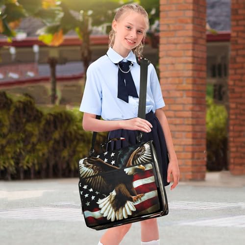 3 Ring Zipper Binder Patriotic American Theme Trapper Keeper Binder Organizer Portfolio with File and Shoulder Strap & Handle Large Capacity File Folder - color: Patriotic American Theme