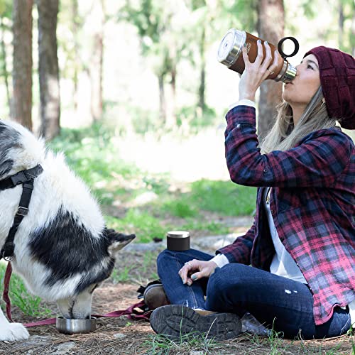 Asobu Buddy Bottle a Stainless Steel Insulated Water Bottle for with Removable Dog Water Bowl and Dog Food and Treat Storage Bowl (Wood, 37 oz Water Bottle with Bowl) - color: Wood