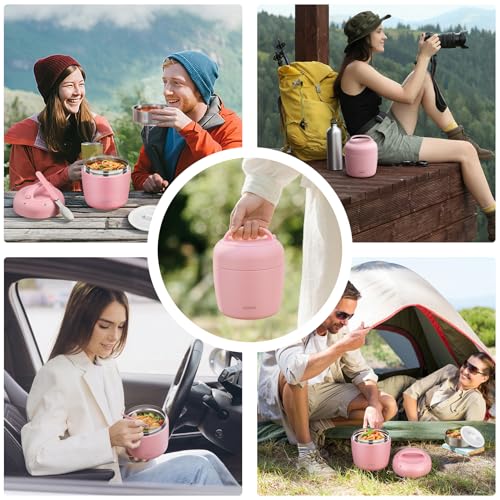 wiwens Thermo Food Jar for Hot Food Adults 32OZ Soup Thermo Lunch Containers Wide Mouth Vacuum Insulated Stainless Steel Leakproof Bento Box with Spoon - color: Pink3