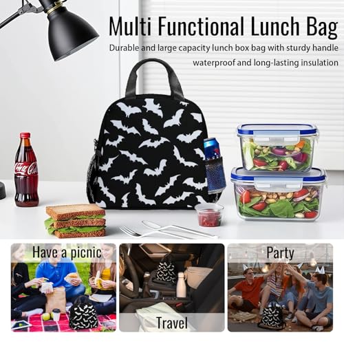 Bats Halloween Lunch Bag Insulated Lunch Box Large Capacity Meal Tote for Kids Women Men Cooler Bag Waterproof Adjustable Shoulder Strap Bat Lunch Tote for Work School Picnic Travel Hiking Office - color: Bat02