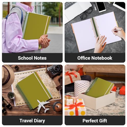 EUSOAR College Ruled Notebook, Large A4 9.25" x 11.7" Lined 3 Subject Spiral Notebook with Pockets, Cute Women Journal Notebook 240 Pages 90gsm Thick Paper Notebook for Office School Supplies-Green - color: Green, style: A4 Lined