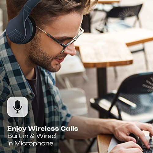 PowerLocus Wireless Bluetooth Over Ear Headphones with Microphone, 50H Playtime, HiFi Stereo Sound, Deep Bass, Soft Earmuffs, Foldable Lightweight Headphones for Travel/PC/Cell Phone - color: Blue
