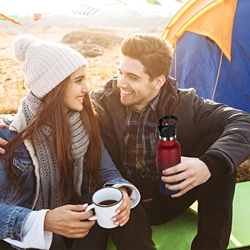 Volhoply 17oz Kids Insulated Water Bottle,Stainless Steel Water Bottles with Straw Lid,Double Wall Vacuum Metal Cups Water Bottle,Reusable Sports School Water Flask Keep Cold(Red Purple,1 Set) - color: Red Purple
