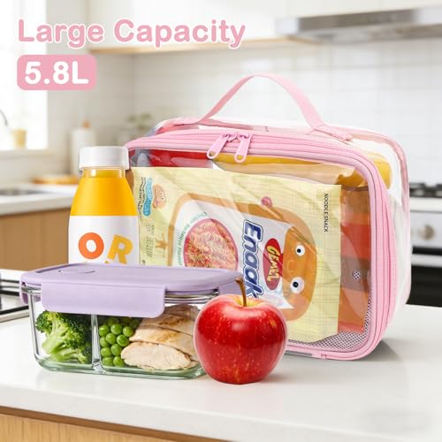 FlowFly Kids Lunch box Insulated Soft Bag Mini Cooler Back to School Thermal Meal Tote Kit for Girls, Boys,ClearPink - color: ClearPink