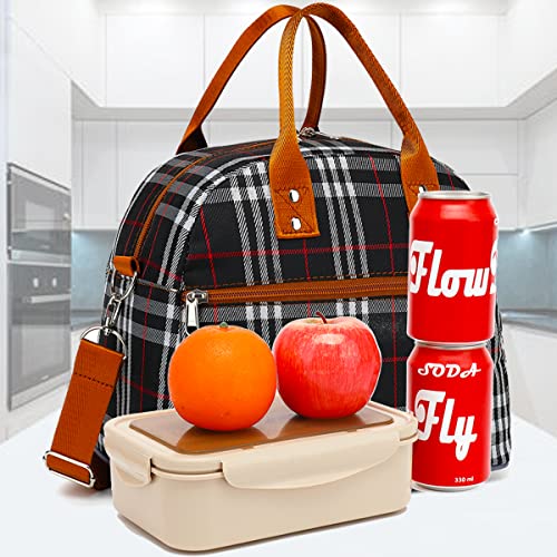 FlowFly Insulated Lunch Bag for Women & Men, Large Reusable Lunch Tote with Shoulder Strap & Handle, Freezable Cooler Bag for Work, Travel & Meal Prep,W&B (W&B) - color: Checkered