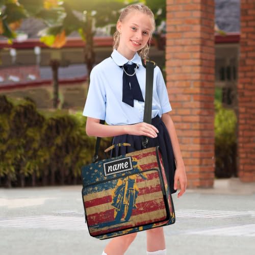 Kcldeci Personalized Binder Bag,American Flag with Motor Custom Zipper Binder Organizer 1.5inch 3 Ring for School and Office Expanding File Folder - color: E11