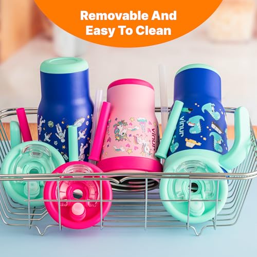 VINUR Kids Tumbler with Handle 14 oz Stainless Steel Double Wall Vacuum Insulated Tumbler with Lid and Straw, Leak Proof Water Cup for Travel(Mermaid) - color: Mermaid, size: 14 Ounces