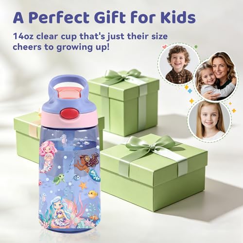 Mermaid 14oz Water Bottle with Straw – Leakproof BPA-Free Plastic Pop-Up Spout, Reusable Leak-Proof Travel Bottle for Outdoor Sports - color: Mermaid1