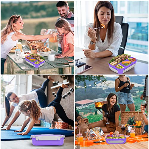 Bento Box for Kids 1300ML with 4 Compartment & Food Picks Cake Cups, Purple | Lunch Box Containers for Adults/Kids/Toddler, Leak-Proof, Microwave/Dishwasher/Refrigerator Safe, BPA Free - color: Purple