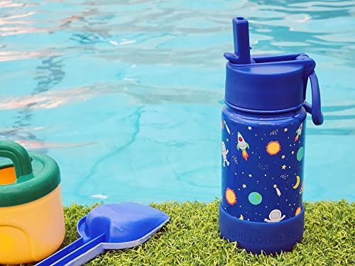 CHILLOUT LIFE 12oz Kids Insulated Stainless Steel Water Bottle with Leak Proof Straw Lid & 144 Stickers - color: Blue Space, style: 12 oz