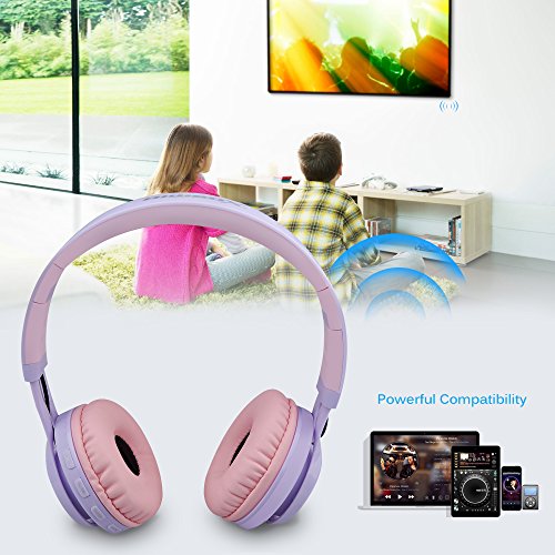 Riwbox WT-7S Kids Bluetooth Headphones Light Up, Foldable Stero Wireless Headset,with Microphone and Volume Control,Comfortable and Durable,for PC/Tablet/TV/Travel(Purple) - color: Purple