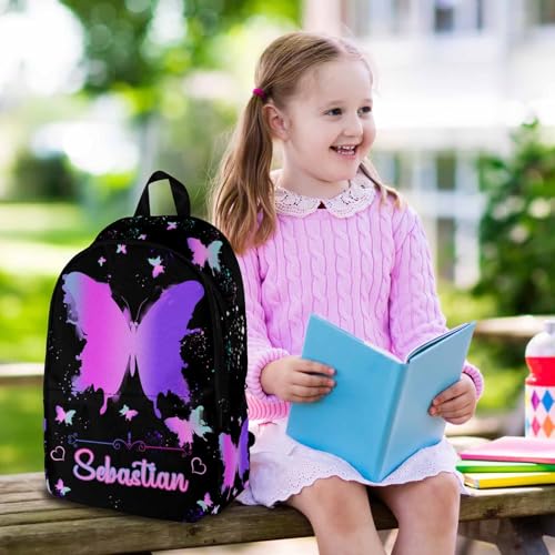 Custom Girl Backpacks Colorful Butterfly Beautiful Girl Book Bags with Name Girls Backpack Lunch Bag for Girls Personalized Shoulder Bags School Backpacks School Season - color: Color 07