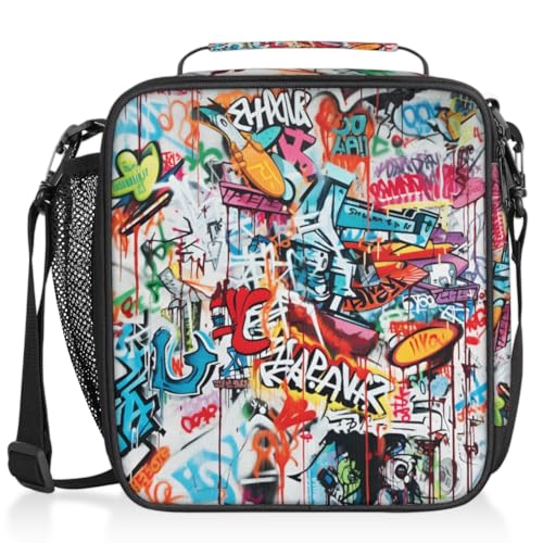 Pardick Graffiti Lunch Box for School Boys Insulated Kids Lunch Box | Reusable Leakproof Lunch Bag Cooler Tote Picnic Lunchbox with Adjustable Shoulder Strap Back to School Gifts for Teens Boys - color: Art Graffiti