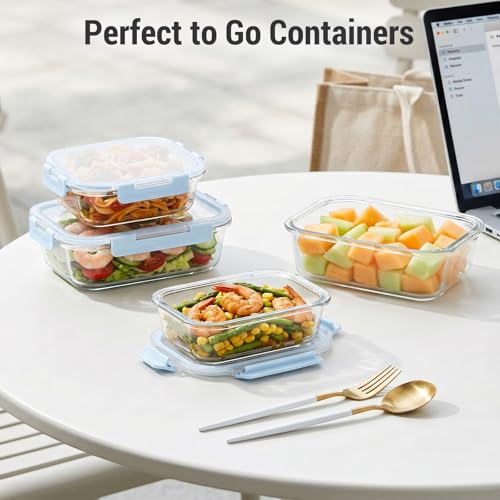 Dealusy 10 Sets (20-Piece) 36 oz & 12 oz Glass Food Storage Containers with lids, Airtight Leak-proof Glass Meal Prep Containers with Lids, Microwave Oven Freezer Dishwasher Safe, Blue - color: Blue