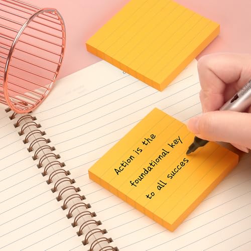 Lined Sticky Notes 3x3 in, Self-Adhesive, 4 Pads, 90 Sheets Each, Orange | Strong Self-Adhesive Backing, Sticks Firmly and Removes Cleanly - color: Orange